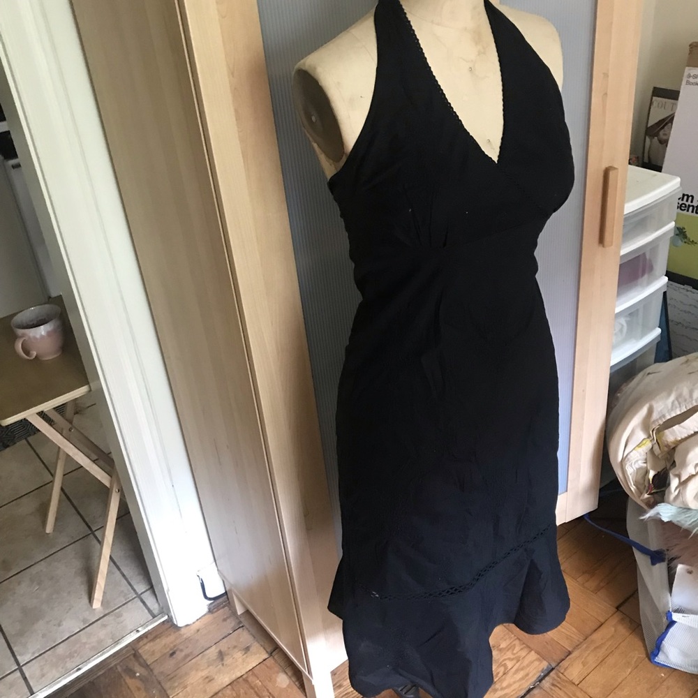 1 J Crew black halter midi dress